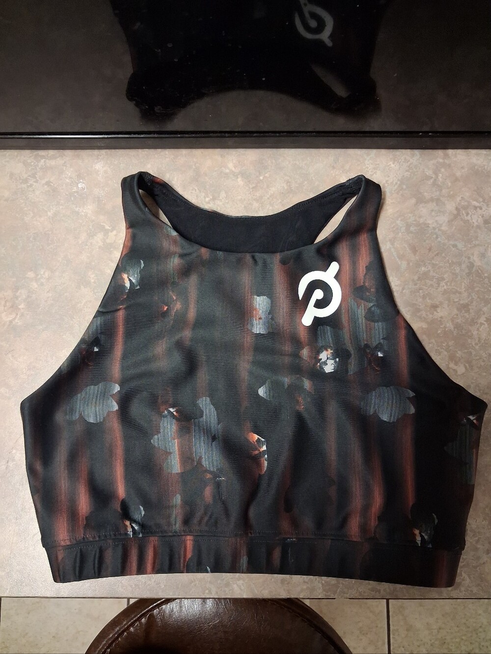 Peloton Black & Rust-Accent High Neck Workout Bra Size Small